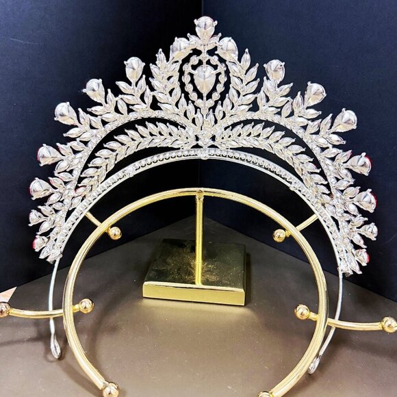 Red Crystal Crown, Quinceanera Crown, Silver Wedding Tiara, Bridal Headpiece main image 6